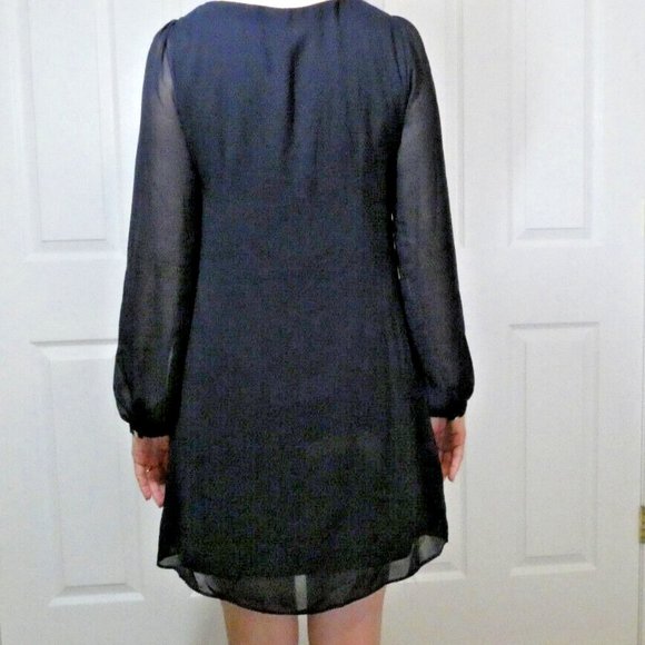 Atmosphere Prom Size 4 Black Chiffon Dress Long Puffy Sleeves Modest British - Picture 3 of 11